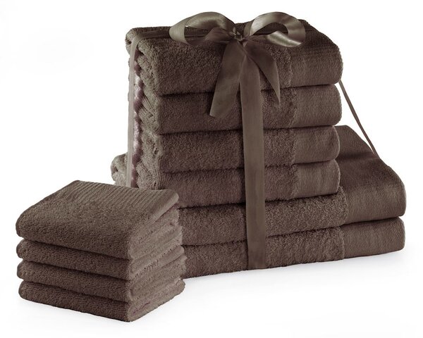 AmeliaHome Ručník Amari hnědá, set 10ks 70x140+50x100+30x50 cm