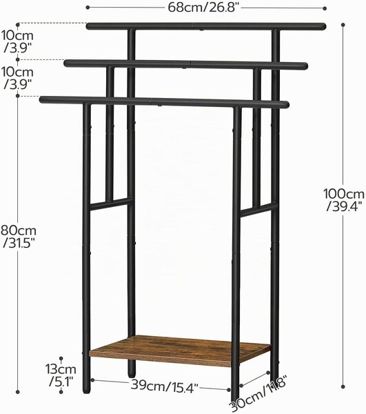 Stojan na ručníky Vasagle Menry 68 cm černý/hnědý