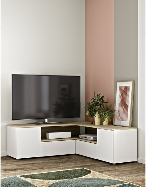 TV stolek v dekoru dubu v bílo-přírodní barvě 130x46 cm Angle – TemaHome
