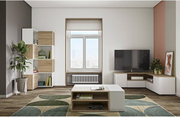 TV stolek v dekoru dubu v bílo-přírodní barvě 130x46 cm Angle – TemaHome