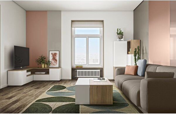 TV stolek v dekoru dubu v bílo-přírodní barvě 130x46 cm Angle – TemaHome