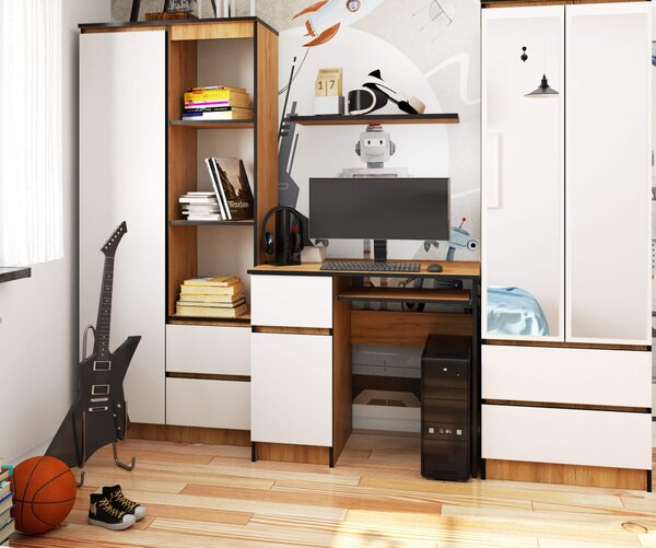 Ak furniture Psací stůl Piksel 90 cm dub Craft/bílá levý