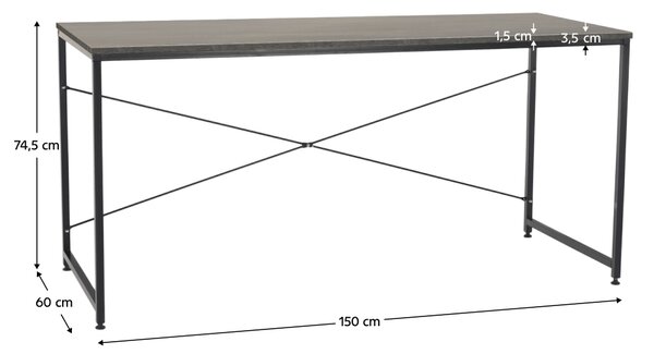 KONDELA Psací stůl, beton/černá, 150x60 cm, MELLORA