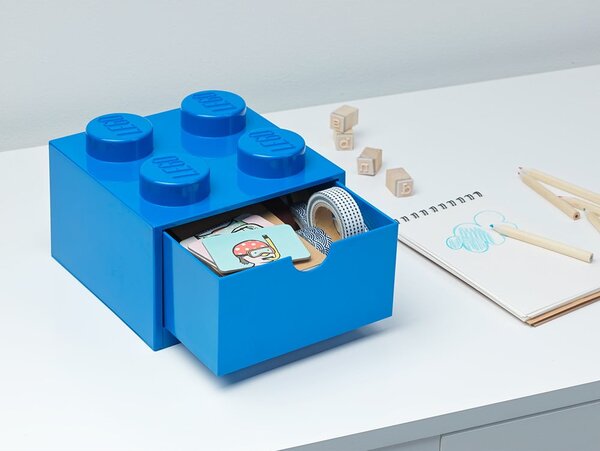 Modrý stolní box se zásuvkou LEGO®, 15 x 16 cm