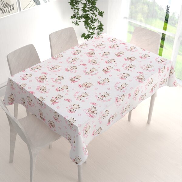 Biante Dětský bavlněný obdélníkový ubrus Sandra SA-438 Růžové žirafy na bílém 50x100 cm