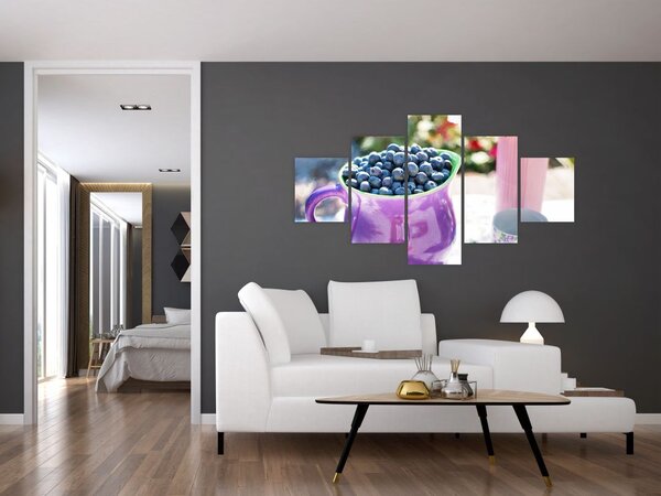 Obraz - borůvky v hrníčku (125x70 cm)