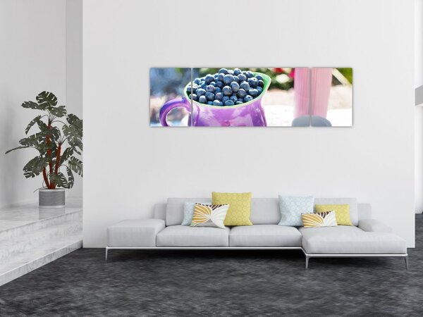 Obraz - borůvky v hrníčku (170x50 cm)