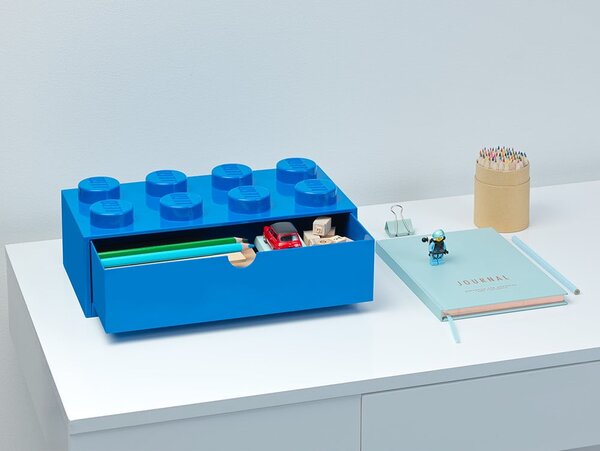 Modrý stolní box se zásuvkou LEGO®, 31 x 16 cm