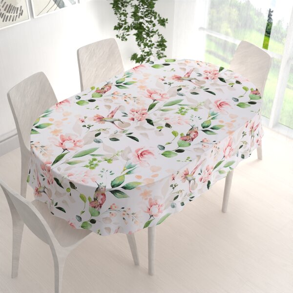 Biante Bavlněný oválný ubrus Sandra SA-432 Ptáci mezi květy 50x100 cm