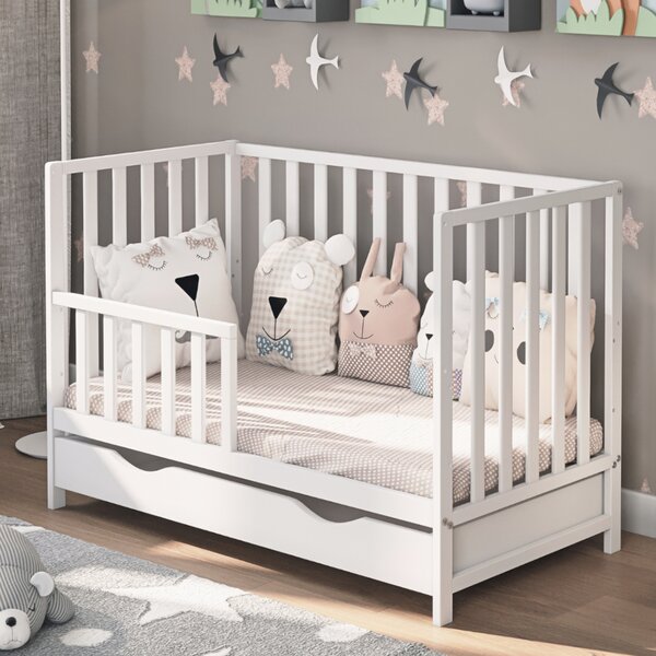 Postýlka LuLu Lux 120x60 se zásuvkou a zábranou – dřevěná, s funkcí pohovky Druh matrace: bez matrace