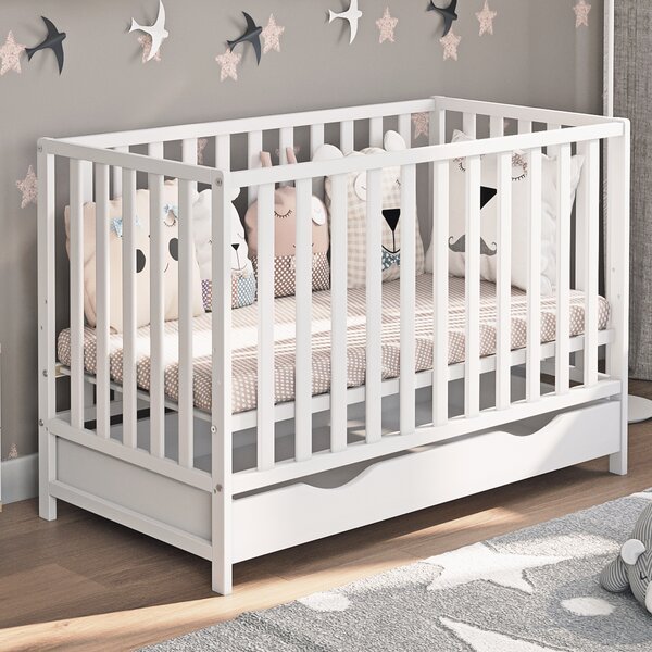 Dětská postýlka Lulu Lux 120x60 se zásuvkou – praktická, dřevěná, s nastavitelnou výškou a ochrannými lištami Druh matrace: pěnová matrace 60x120x6cm +599kč
