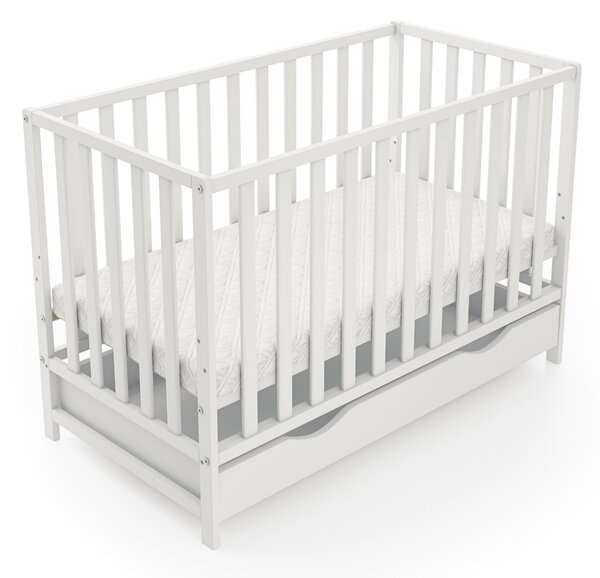 Dětská postýlka Lulu Lux 120x60 se zásuvkou – praktická, dřevěná, s nastavitelnou výškou a ochrannými lištami Druh matrace: pěnová matrace 60x120x6cm +599kč
