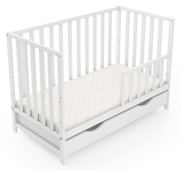Postýlka LuLu Lux 120x60 se zásuvkou a zábranou – dřevěná, s funkcí pohovky Druh matrace: bez matrace