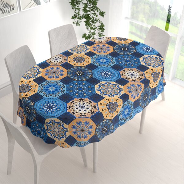Biante Bavlněný oválný ubrus Sandra SA-448 Modro-oranžové marocké dlaždice 50x100 cm