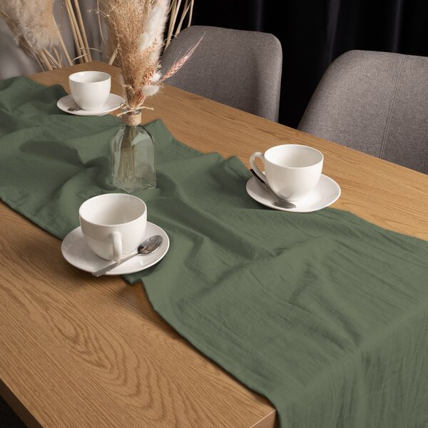 Biante Lněný běhoun na stůl LEN-020 Khaki zelený 20x120 cm