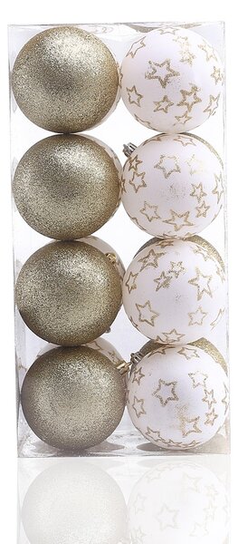 FLHF Sada vánočních ozdob Luna - bílá a zlatá - 16 kusů
