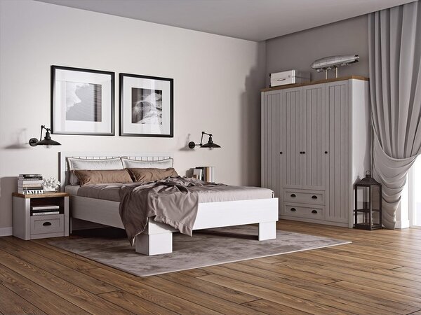 Nábytek do ložnice s postelí 160x200 ALZEY - borovice andersen / dub lefkas tmavý