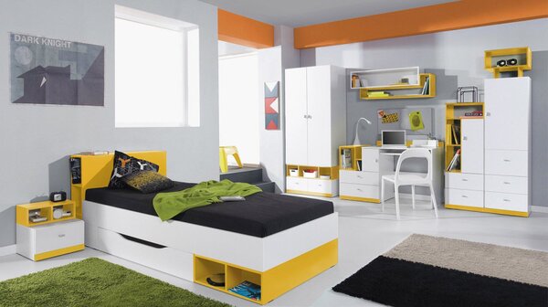 Nábytek do dětského pokoje s postelí 90x200 HARKA 4 - bílý / žlutý