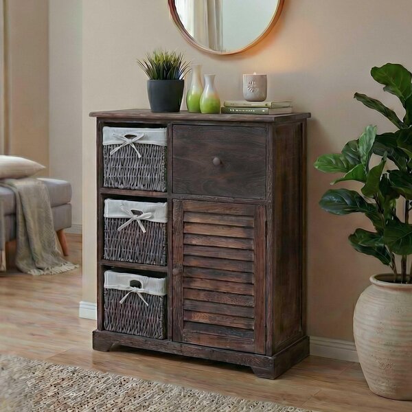 Komoda HWC-H21, skříňová komoda, zásuvka s košem z masivního dřeva 80x60x30cm shabby brown