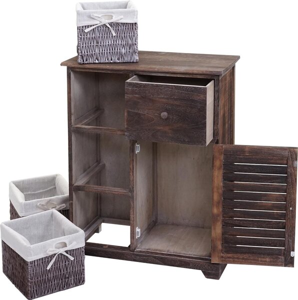 Komoda HWC-H21, skříňová komoda, zásuvka s košem z masivního dřeva 80x60x30cm shabby brown