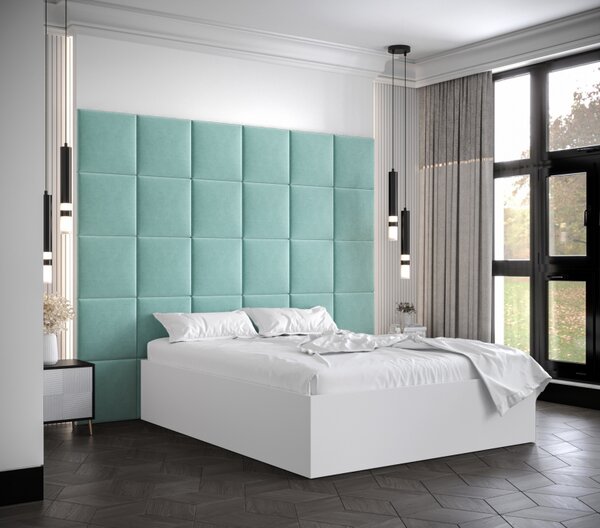 Manželská postel s čalouněnými panely MIA 3 - 140x200, bílá, mátové panely