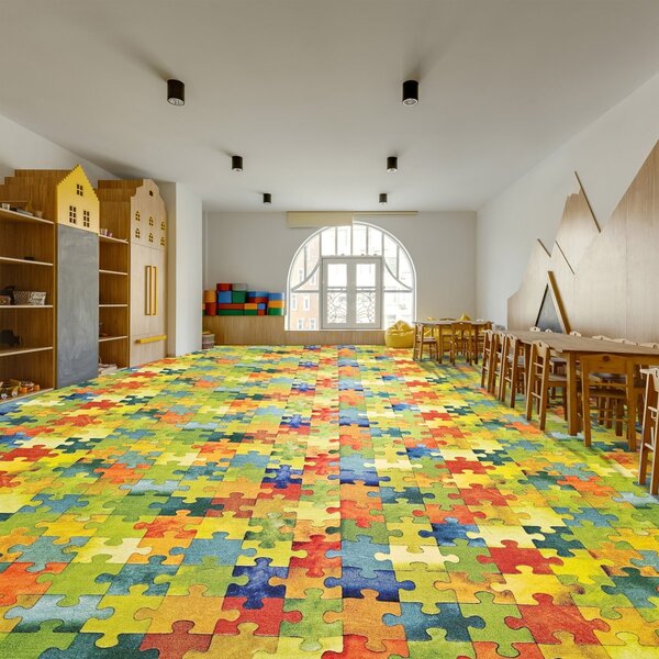 Kobercový ráj Dětský kusový koberec Puzzle multicolor vícebarevný Rozměr: 100x200 cm