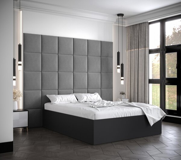 Manželská postel s čalouněnými panely MIA 3 - 140x200, černá, šedé panely