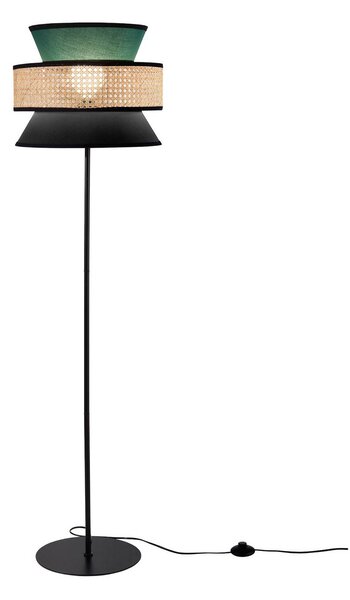 Luce Ambiente Design Stojací lampa Gazebo, zelená/černá/přírodní, 147 cm, látka/rattan, Zelená, Obývací pokoj / jídelna, Textil / tkanina / hedvábí