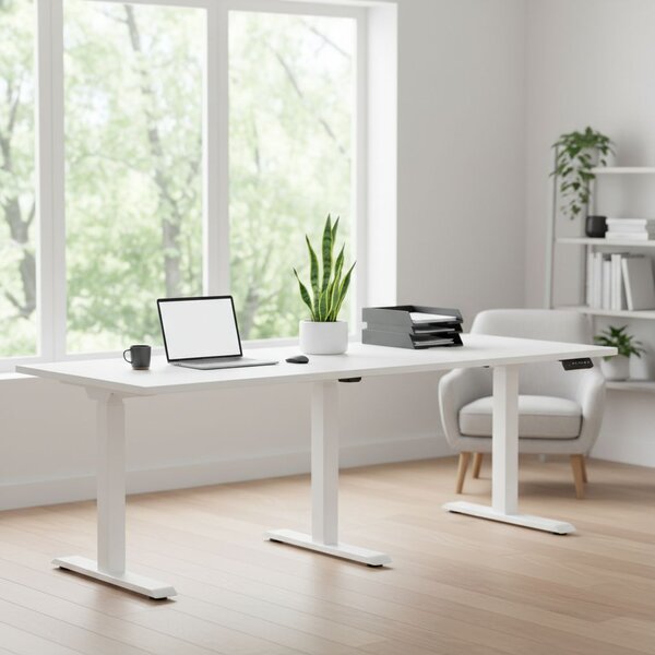 Výškově nastavitelný stůl OfficeTech Long, 240 x 80 cm, bílá podnož, bílá