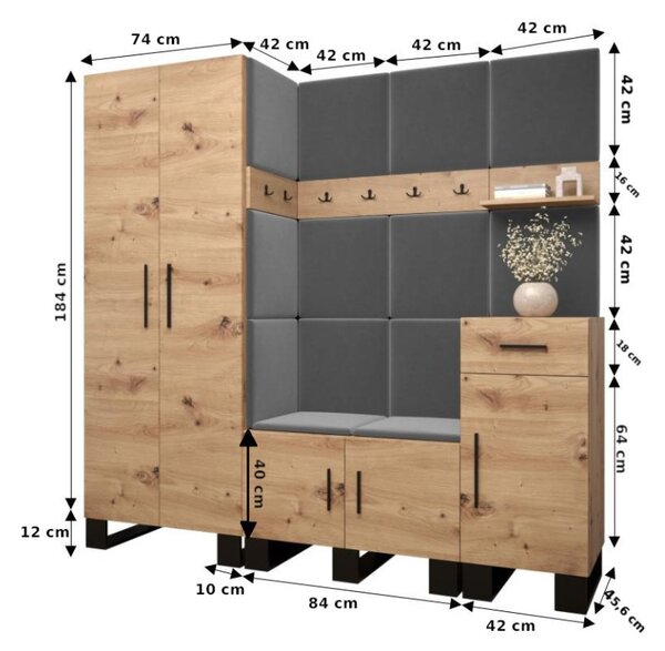 Předsíňová sestava RUMIE 1 - dub artisan, modré panely