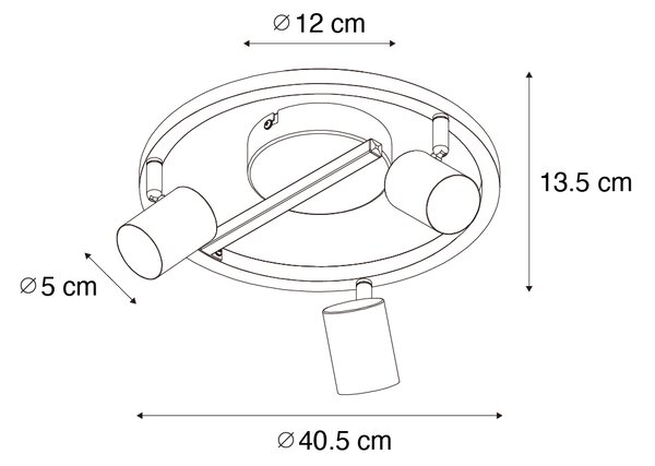 Stropní bodové svítidlo černé GU10 50mm 3-světelné kulaté vč. podsvícení a 3-cestného spínače - Back Up