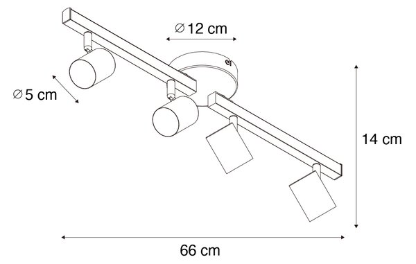 Stropní bodové svítidlo černé GU10 50mm 4-světelné vč. podsvícení a 3-cestného spínače - Back Up