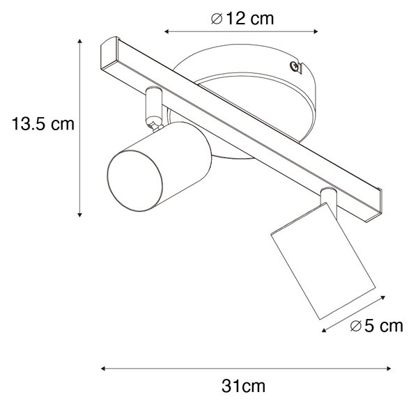 Stropní bodové svítidlo černé GU10 50mm 2-světelné vč. podsvícení a 3-cestného spínače - Back Up