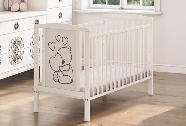 Postýlka Timmi 60x120 cm se srdíčky – bezpečná a krásná pro miminka Druh matrace: bez matrace