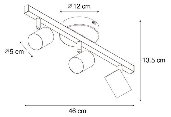 Stropní bodové svítidlo černé GU10 50mm 3-světelné vč. podsvícení a 3-cestného spínače - Back Up