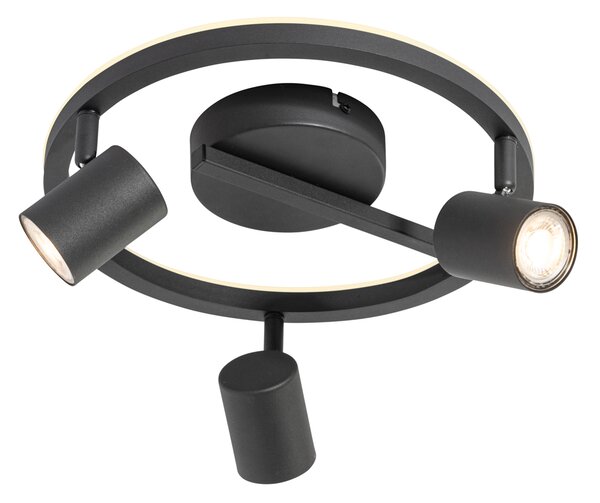 Stropní bodové svítidlo černé GU10 50mm 3-světelné kulaté vč. podsvícení a 3-cestného spínače - Back Up