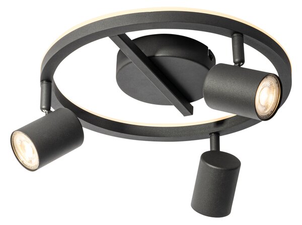 Stropní bodové svítidlo černé GU10 50mm 3-světelné kulaté vč. podsvícení a 3-cestného spínače - Back Up