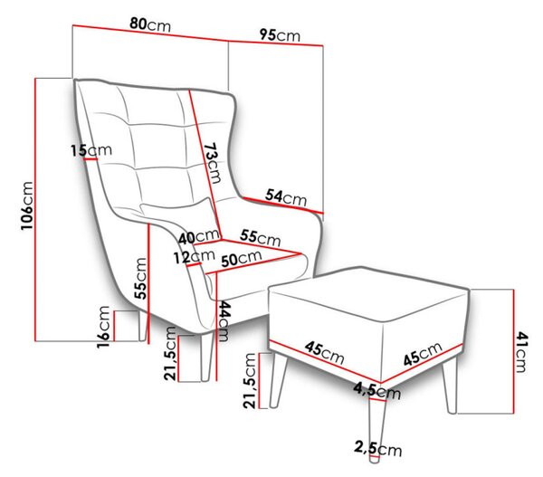 Designové křeslo ušák s taburetkou LEVI - béžové