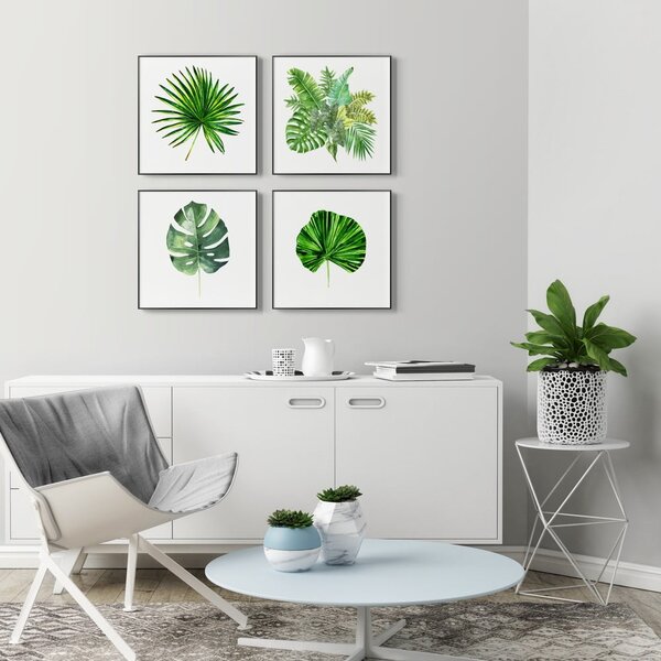 Plakáty v rámu 4 ks 30x30 cm Monstera