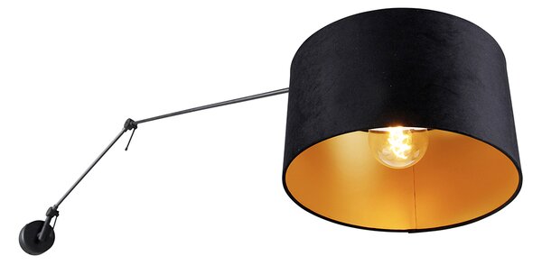 Nástěnná lampa černá s černým sametovým stínítkem 35 cm nastavitelná - Blitz