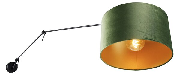 Nástěnné svítidlo černé s zeleným sametovým stínítkem 35 cm nastavitelné - Blitz