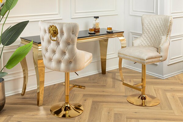 Designová barová židle Queen Lví hlava béžový samet