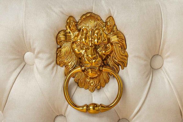 Designová barová židle Queen Lví hlava béžový samet