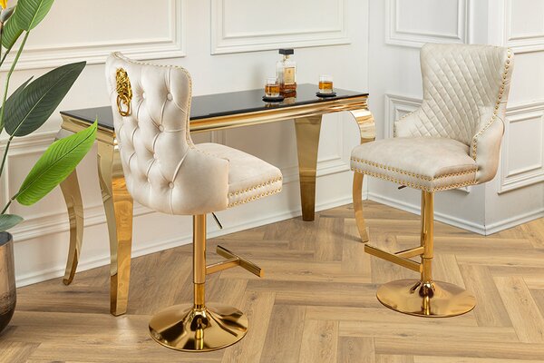 Designová barová židle Queen Lví hlava béžový samet