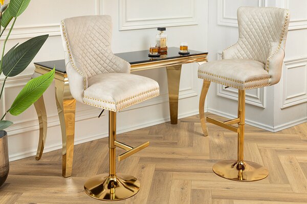 Designová barová židle Queen Lví hlava béžový samet
