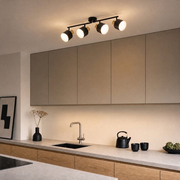Stropní Lampa Lindby, Lenja, stmívatelné, Černá, Obývací pokoj, Kov, Moderní