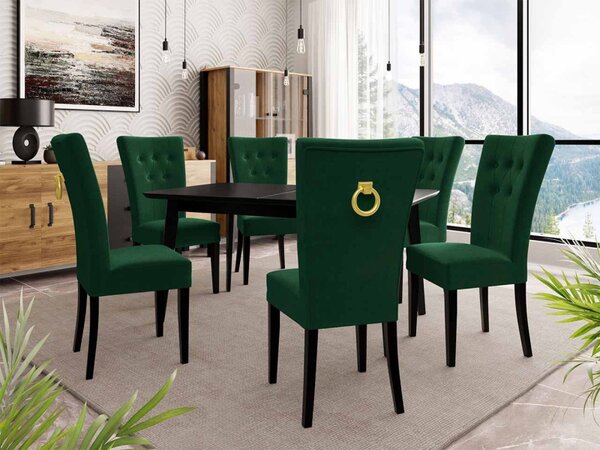 Luxusní jídelní set NOWEN 3 - černý / zelený + pozlacené klepadlo