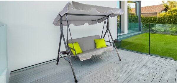 Zahradní houpačka KRE9987 GARDEN-PRO s držákem nápojů v šedé barvě