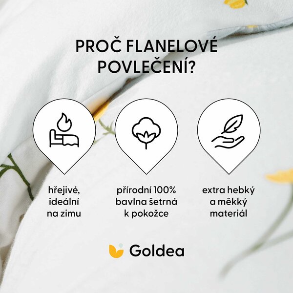 Goldea flanelové povlečení - heřmánek 140 x 220 a 70 x 90 cm
