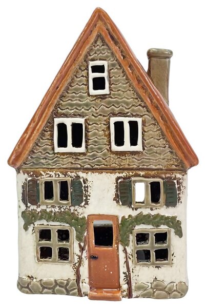 Keramický svícen Domek s rostlinami 20 cm